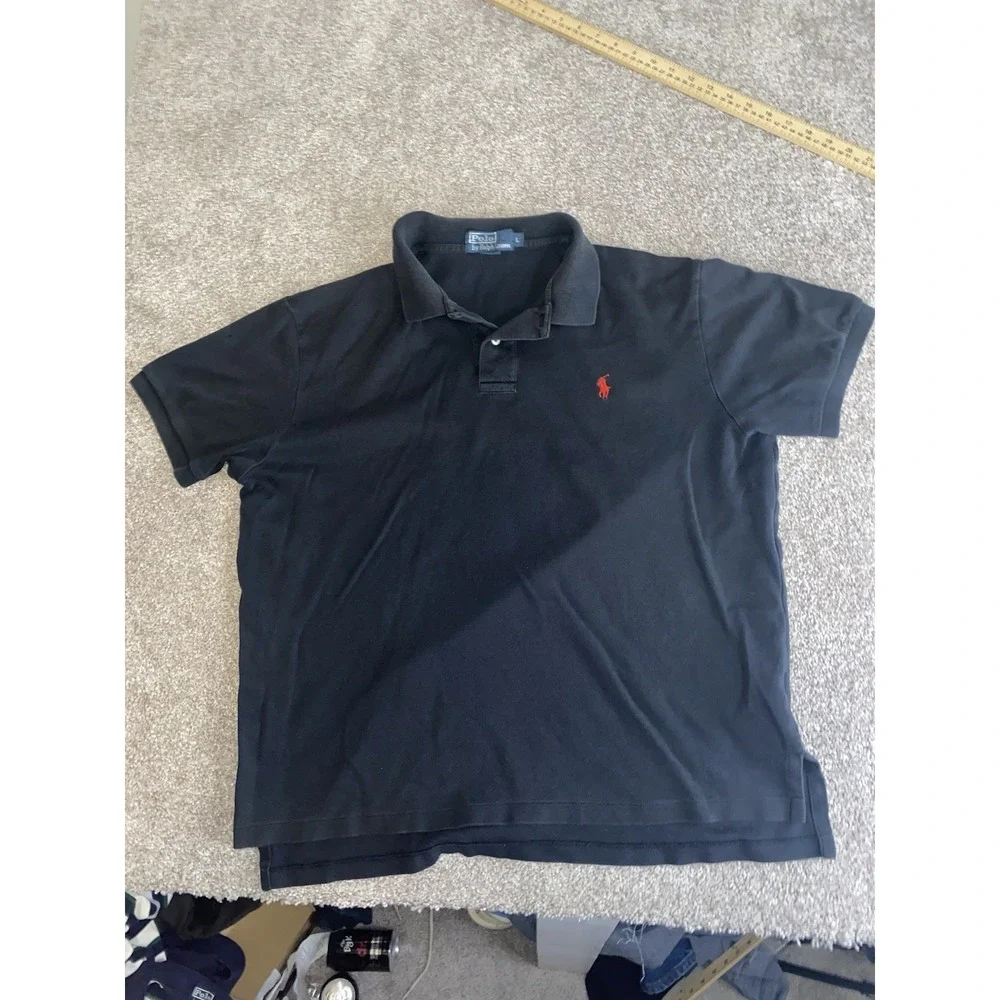 Polo Ralph Lauren Solid Black Polo Shirt Soft‎ Cotton Red Pony Mens Large Read